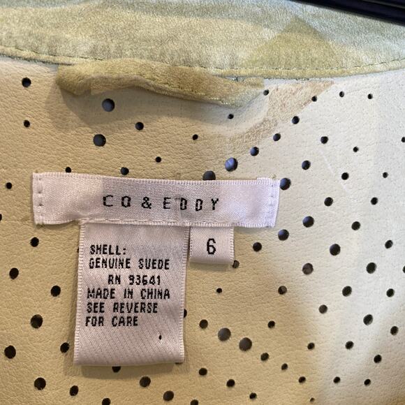 Co & Eddy Light Green Suede Eyelet Button Down Collared Shirt Sz 6 Leather - Picture 3 of 14